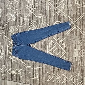 Express Distressed Cropped Skinny High Rise Jeans - size 0 medium wash